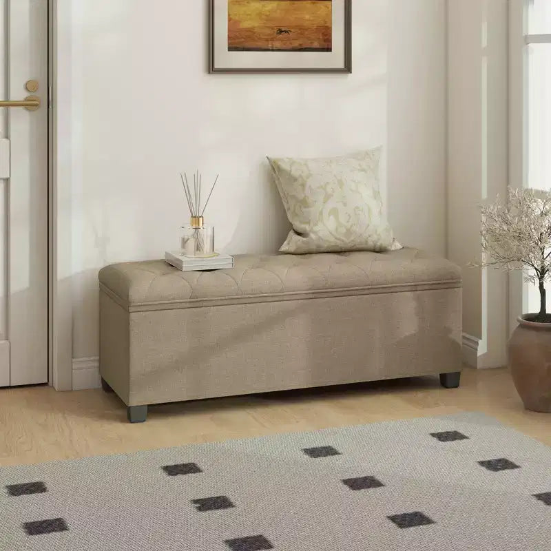 LEDREM 43.3 Panca Contenitore, Poggiapiedi con Gambe, Pouf Contenitore, Panca Rettangolare per Fondo Letto, Baule Contenitore, Carico fino a 300 kg, Robusta