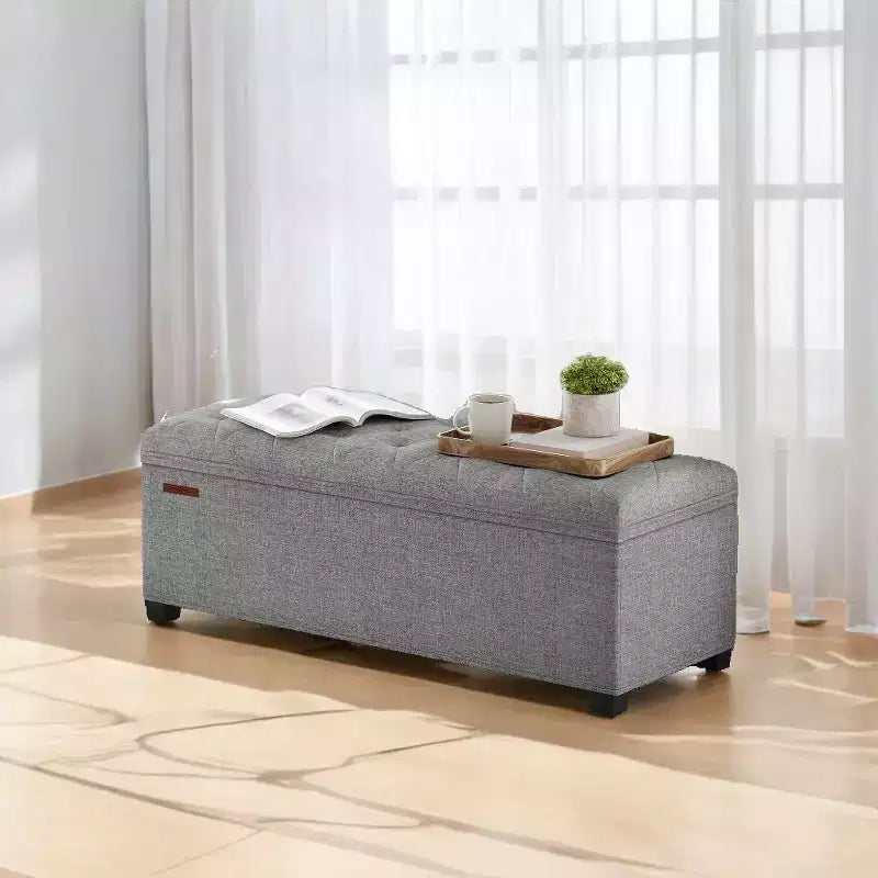 LEDREM 43.3 Panca Contenitore, Poggiapiedi con Gambe, Pouf Contenitore, Panca Rettangolare per Fondo Letto, Baule Contenitore, Carico fino a 300 kg, Robusta