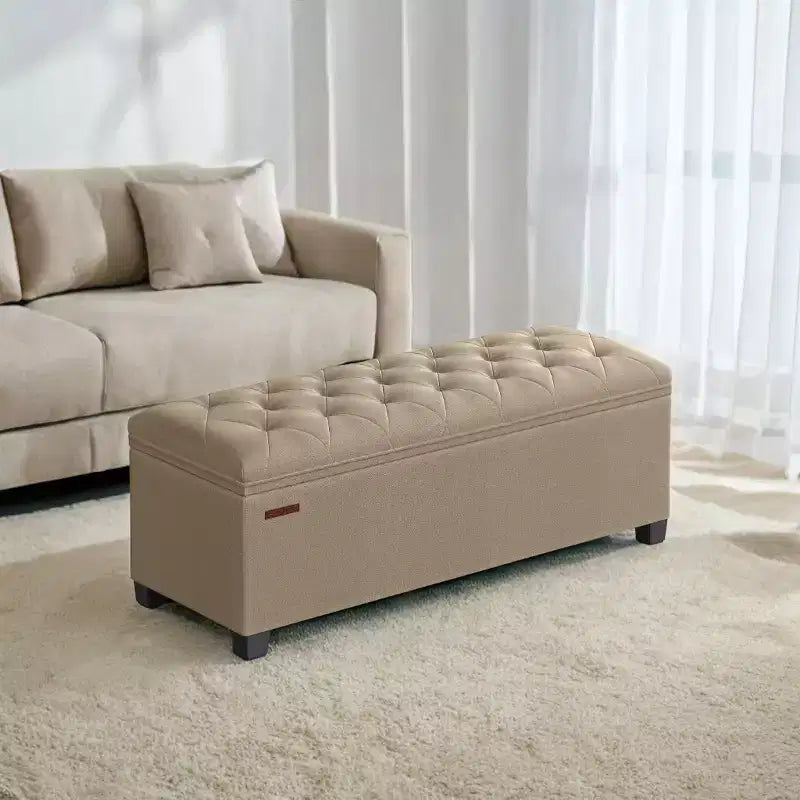 LEDREM 43.3 Panca Contenitore, Poggiapiedi con Gambe, Pouf Contenitore, Panca Rettangolare per Fondo Letto, Baule Contenitore, Carico fino a 300 kg, Robusta