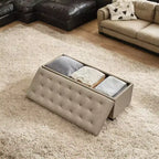 LEDREM 43.3 Panca Contenitore, Poggiapiedi con Gambe, Pouf Contenitore, Panca Rettangolare per Fondo Letto, Baule Contenitore, Carico fino a 300 kg, Robusta