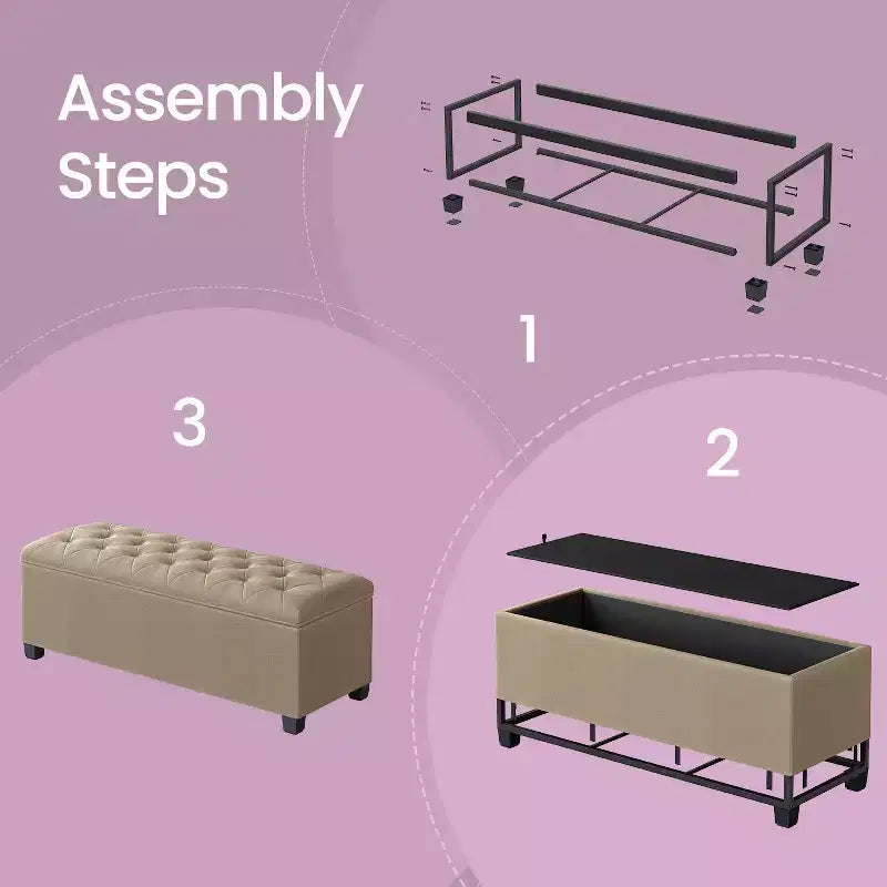 LEDREM 43.3 Panca Contenitore, Poggiapiedi con Gambe, Pouf Contenitore, Panca Rettangolare per Fondo Letto, Baule Contenitore, Carico fino a 300 kg, Robusta