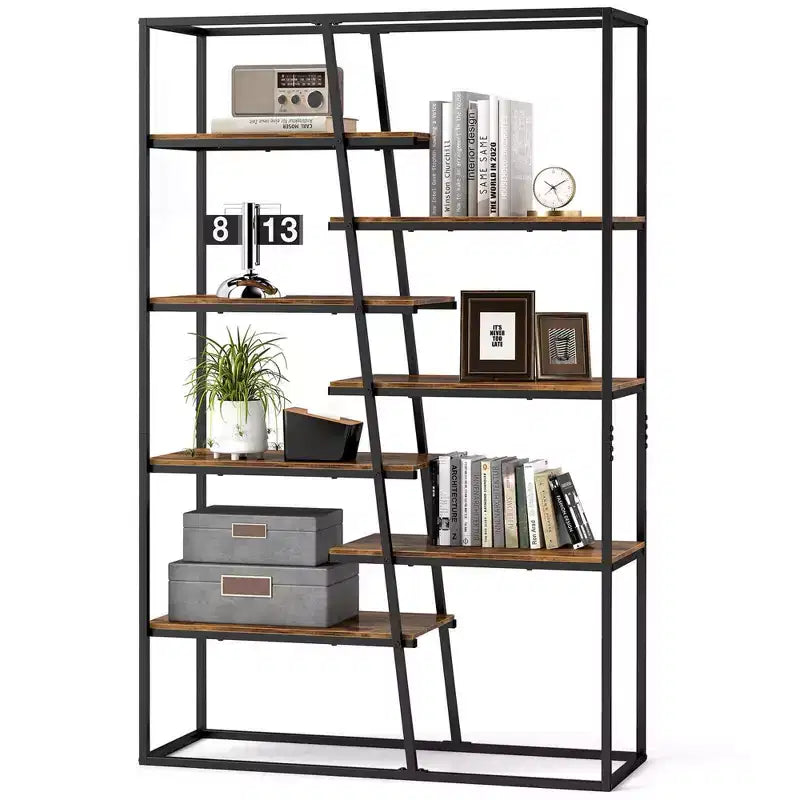 Libreria alta 71 Costway con struttura in metallo resistente Scaffale a 7 ripiani stile industriale