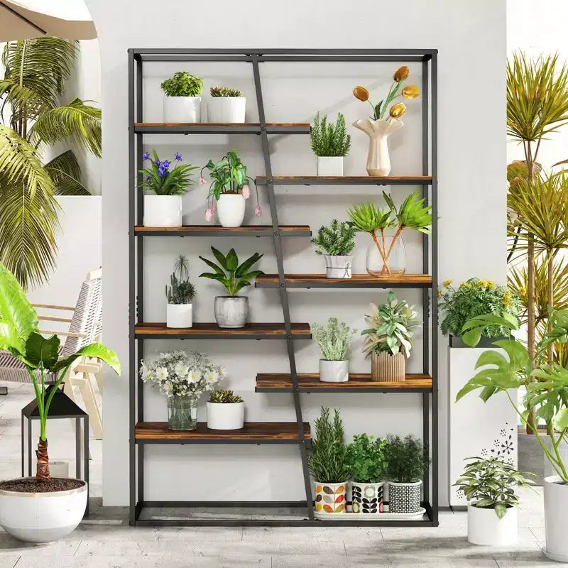 Libreria alta 71 Costway con struttura in metallo resistente Scaffale a 7 ripiani stile industriale
