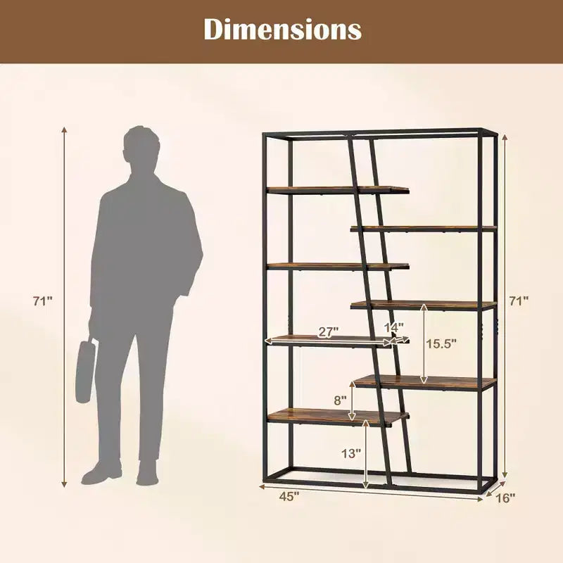 Libreria alta 71 Costway con struttura in metallo resistente Scaffale a 7 ripiani stile industriale