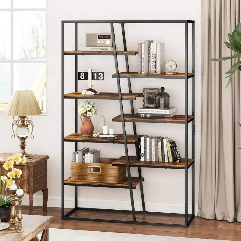 Libreria alta 71 Costway con struttura in metallo resistente Scaffale a 7 ripiani stile industriale