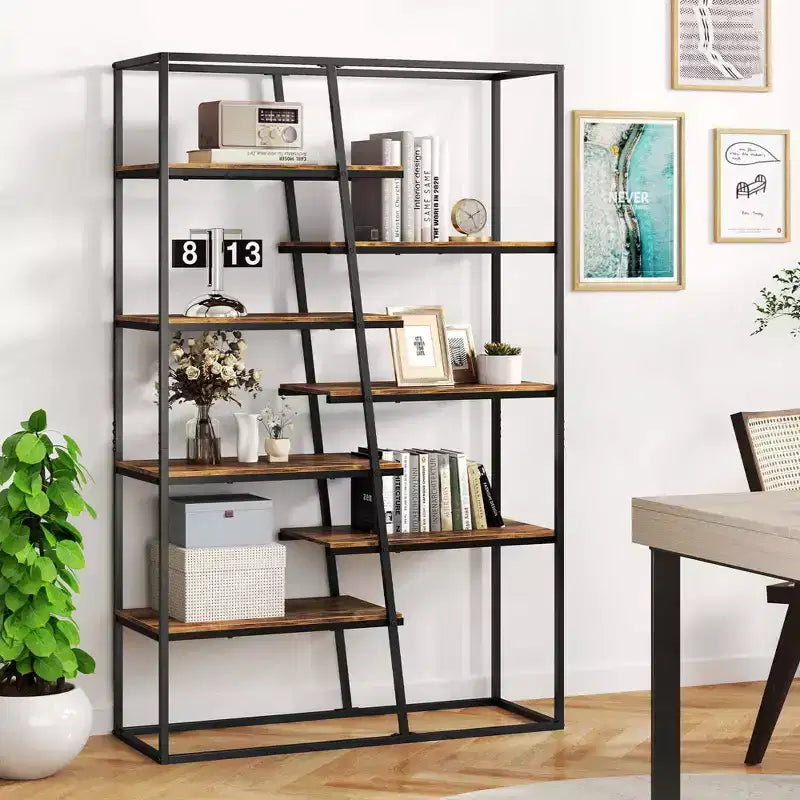 Libreria alta 71 Costway con struttura in metallo resistente Scaffale a 7 ripiani stile industriale