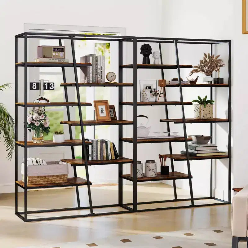 Libreria alta 71 Costway con struttura in metallo resistente Scaffale a 7 ripiani stile industriale