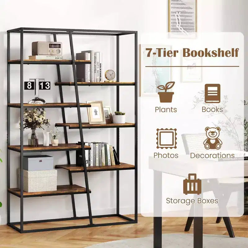 Libreria alta 71 Costway con struttura in metallo resistente Scaffale a 7 ripiani stile industriale