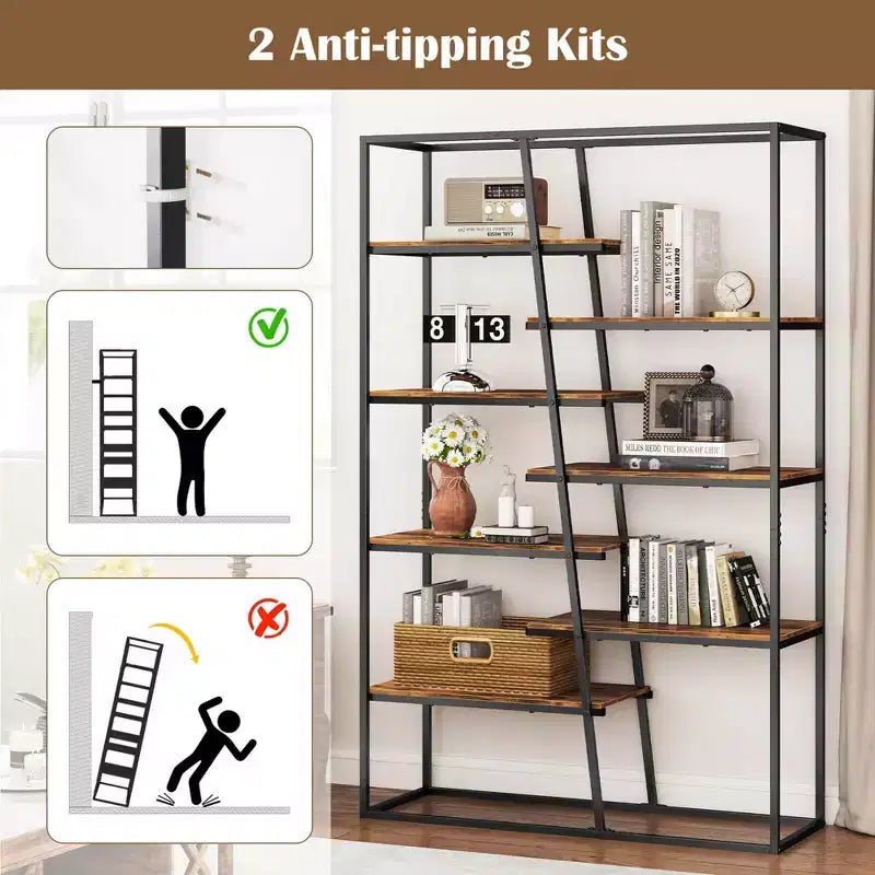 Libreria alta 71 Costway con struttura in metallo resistente Scaffale a 7 ripiani stile industriale