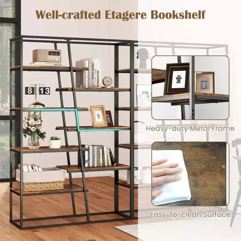 Libreria alta 71 Costway con struttura in metallo resistente Scaffale a 7 ripiani stile industriale