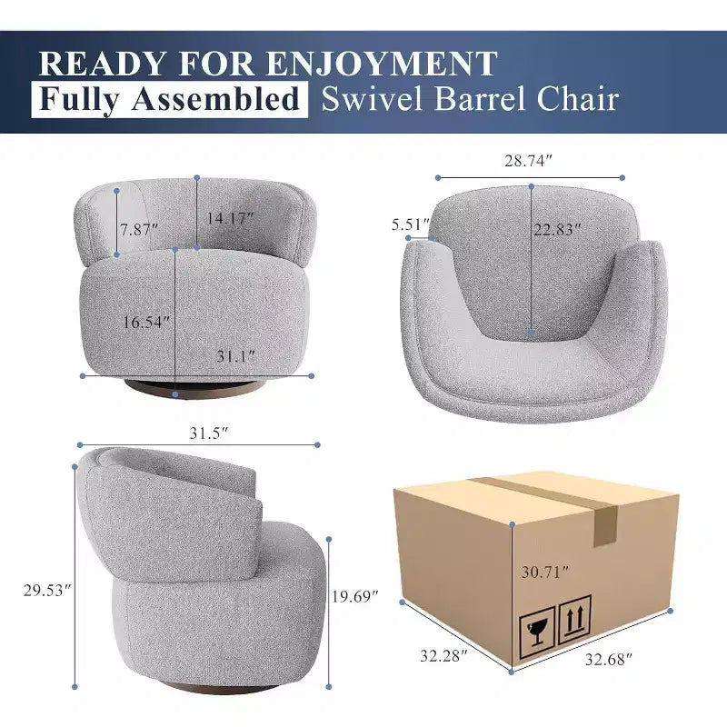 Poltrona Girevole Heynemo, Divano Lounge Completamente Assemblato con Base a 360 Gradi, Poltrona Tonda per Soggiorno, Camera da Letto, Ufficio, Avorio