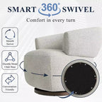 Poltrona Girevole Heynemo, Divano Lounge Completamente Assemblato con Base a 360 Gradi, Poltrona Tonda per Soggiorno, Camera da Letto, Ufficio, Avorio