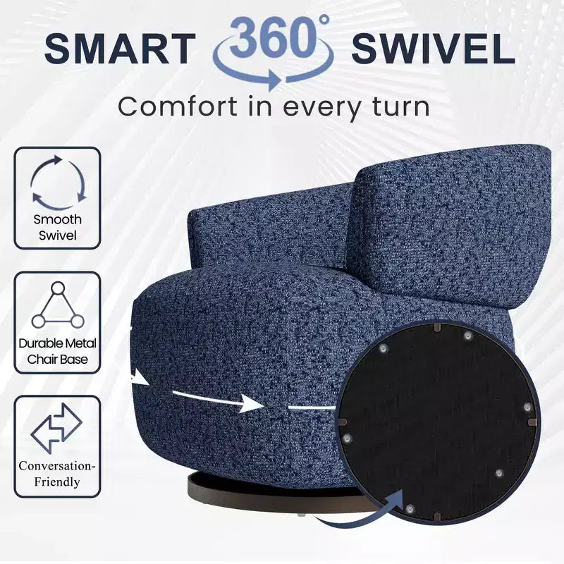 Poltrona Girevole Heynemo, Divano Lounge Completamente Assemblato con Base a 360 Gradi, Poltrona Tonda per Soggiorno, Camera da Letto, Ufficio, Avorio