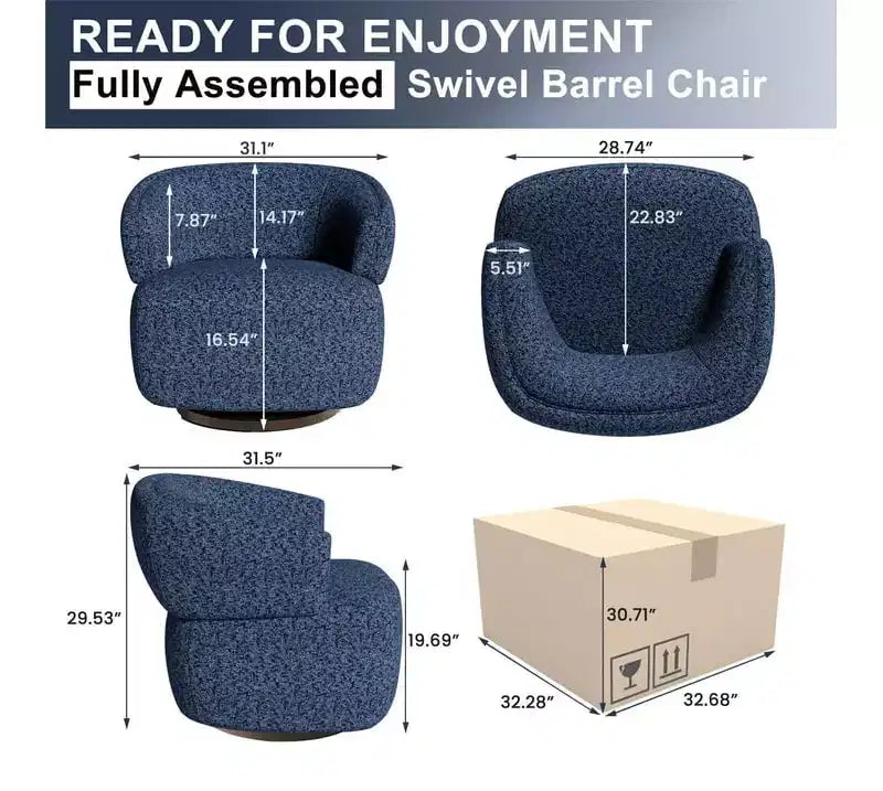 Poltrona Girevole Heynemo, Divano Lounge Completamente Assemblato con Base a 360 Gradi, Poltrona Tonda per Soggiorno, Camera da Letto, Ufficio, Avorio