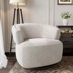 Poltrona Girevole Heynemo, Divano Lounge Completamente Assemblato con Base a 360 Gradi, Poltrona Tonda per Soggiorno, Camera da Letto, Ufficio, Avorio