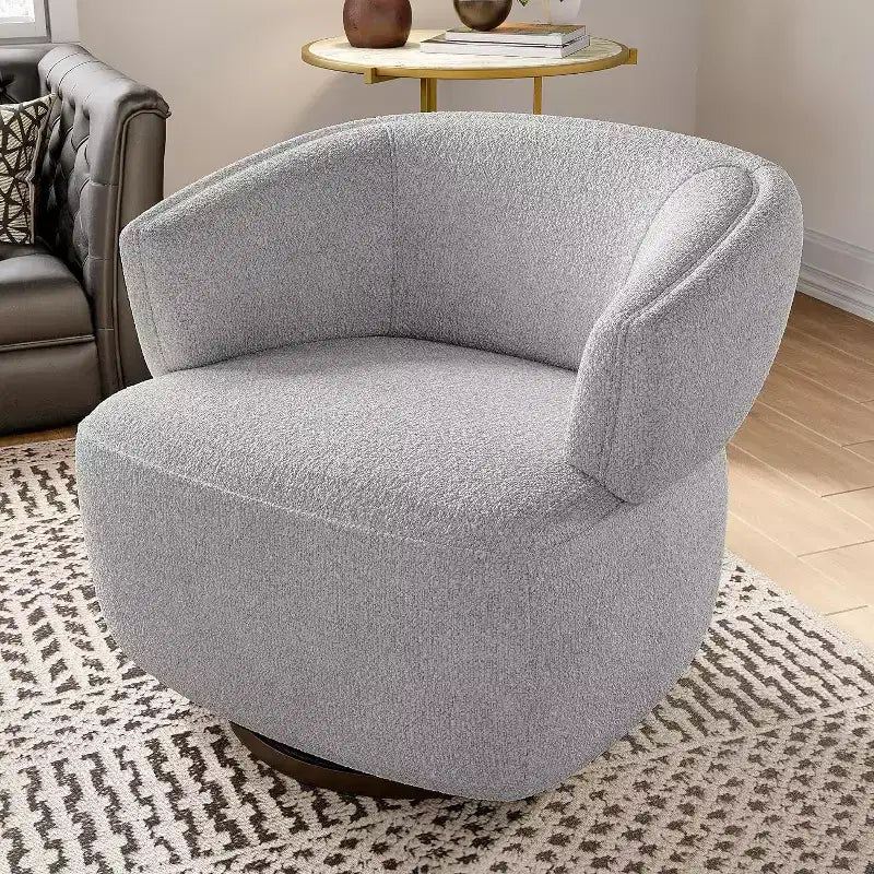Poltrona Girevole Heynemo, Divano Lounge Completamente Assemblato con Base a 360 Gradi, Poltrona Tonda per Soggiorno, Camera da Letto, Ufficio, Avorio