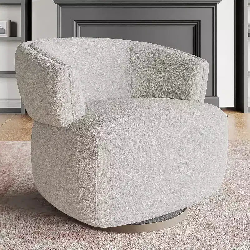 Poltrona Girevole Heynemo, Divano Lounge Completamente Assemblato con Base a 360 Gradi, Poltrona Tonda per Soggiorno, Camera da Letto, Ufficio, Avorio