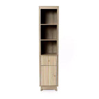 LuxenHome Natural Finish Wave-Patterned Manufactured Wood 1-Drawer 1-Door Bathroom Tower Cabinet Brown