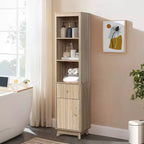 Mobiletto a torre da bagno LuxenHome, in legno multistrato, con finitura naturale, motivo a onde, 1 cassetto e 1 anta, colore marrone