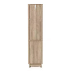 Mobiletto a torre da bagno LuxenHome, in legno multistrato, con finitura naturale, motivo a onde, 1 cassetto e 1 anta, colore marrone