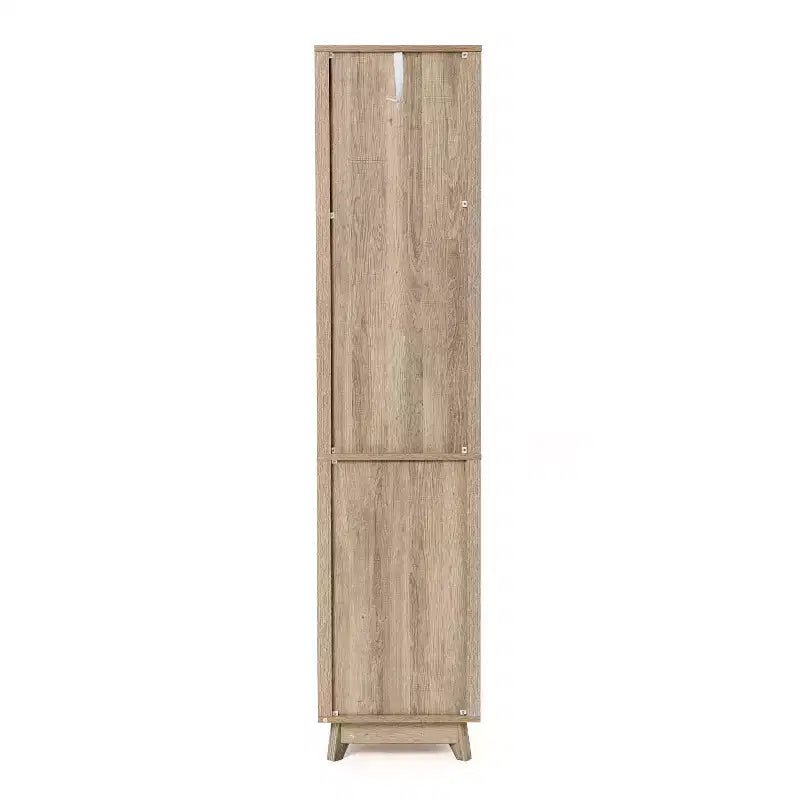 Mobiletto a torre da bagno LuxenHome, in legno multistrato, con finitura naturale, motivo a onde, 1 cassetto e 1 anta, colore marrone