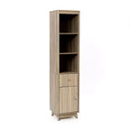 Mobiletto a torre da bagno LuxenHome, in legno multistrato, con finitura naturale, motivo a onde, 1 cassetto e 1 anta, colore marrone