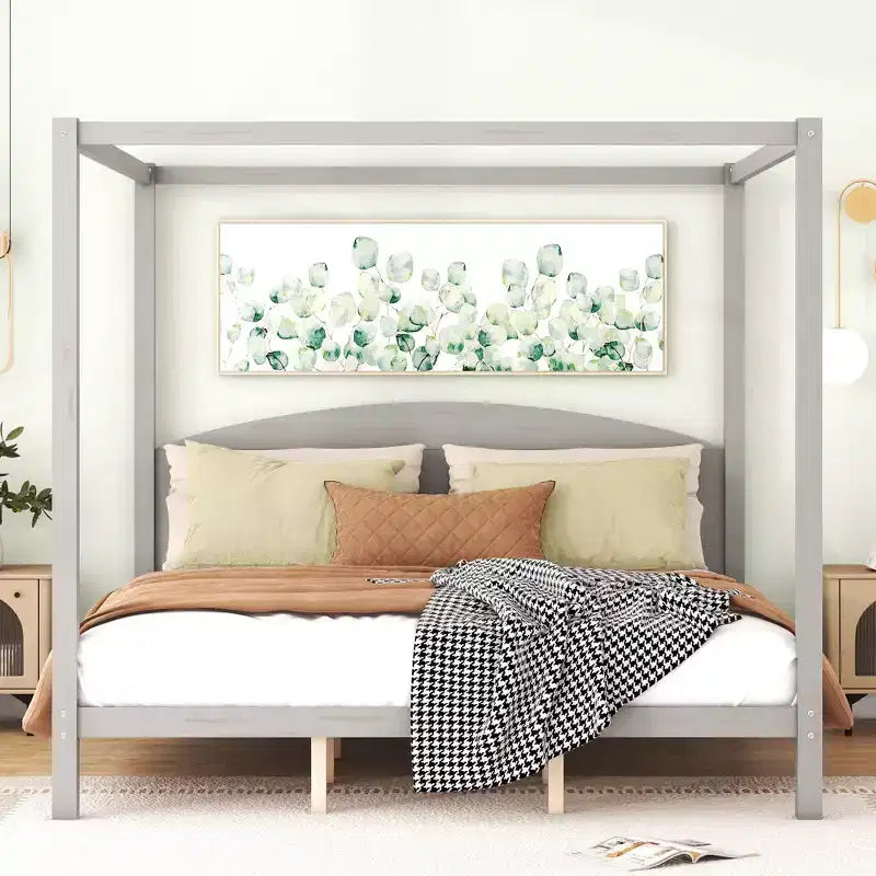 Letto a baldacchino King Size in stile minimalista Whisen con testiera curva e gambe di supporto in legno