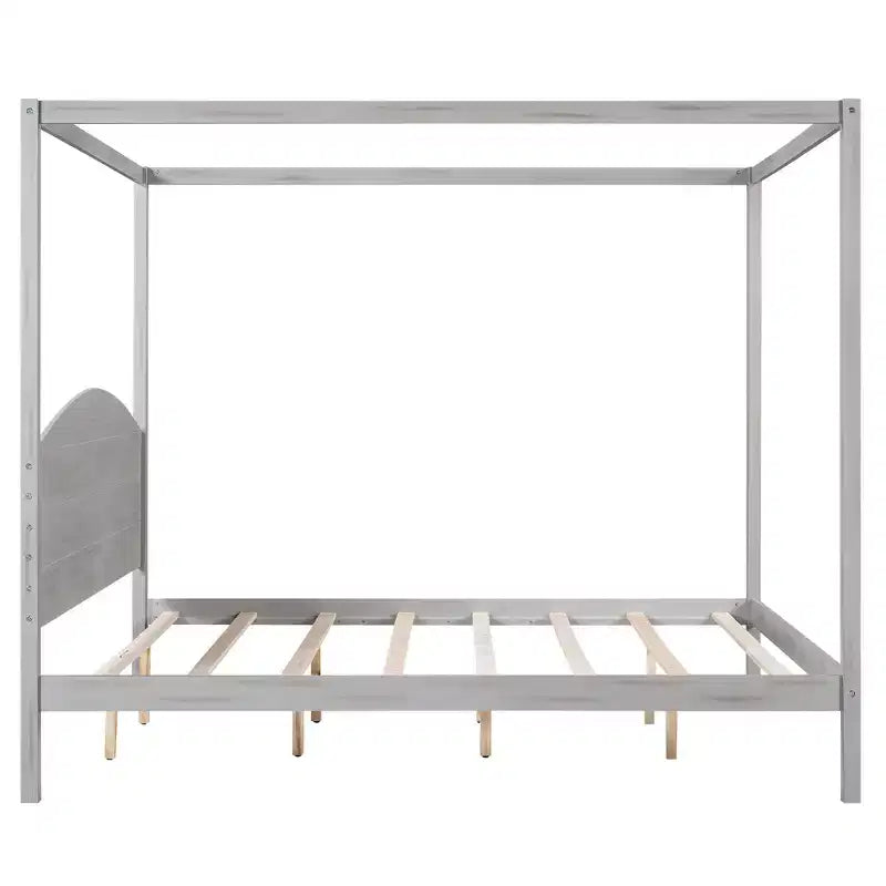 Letto a baldacchino King Size in stile minimalista Whisen con testiera curva e gambe di supporto in legno