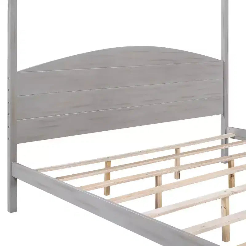 Letto a baldacchino King Size in stile minimalista Whisen con testiera curva e gambe di supporto in legno