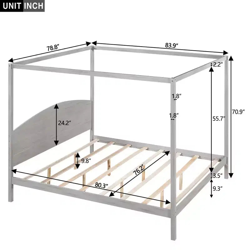 Letto a baldacchino King Size in stile minimalista Whisen con testiera curva e gambe di supporto in legno