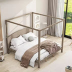Letto a baldacchino King Size in stile minimalista Whisen con testiera curva e gambe di supporto in legno