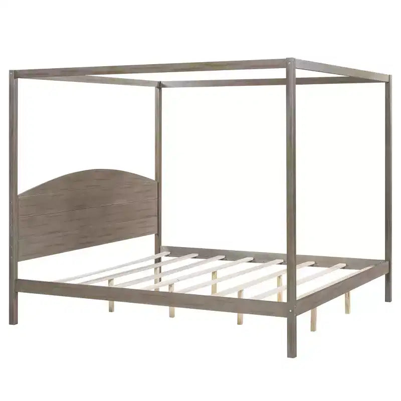 Letto a baldacchino King Size in stile minimalista Whisen con testiera curva e gambe di supporto in legno