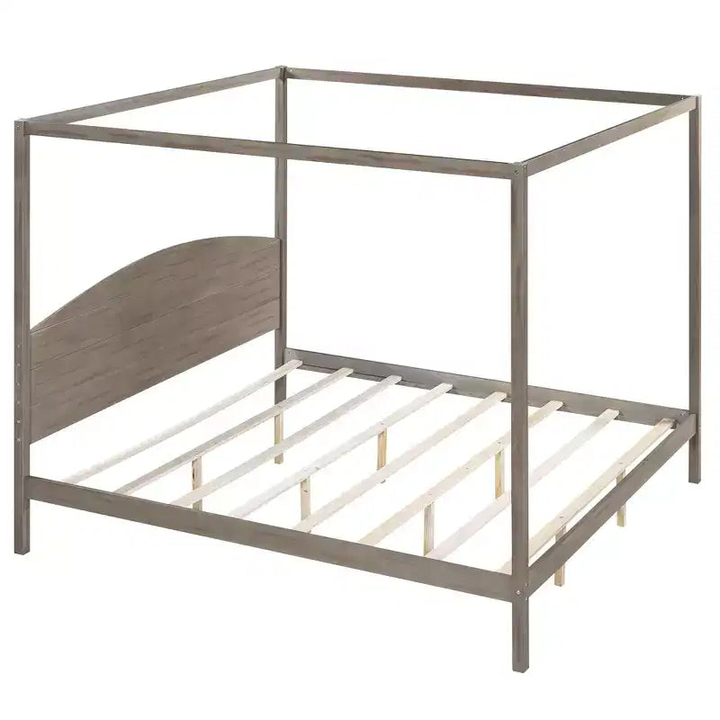 Letto a baldacchino King Size in stile minimalista Whisen con testiera curva e gambe di supporto in legno