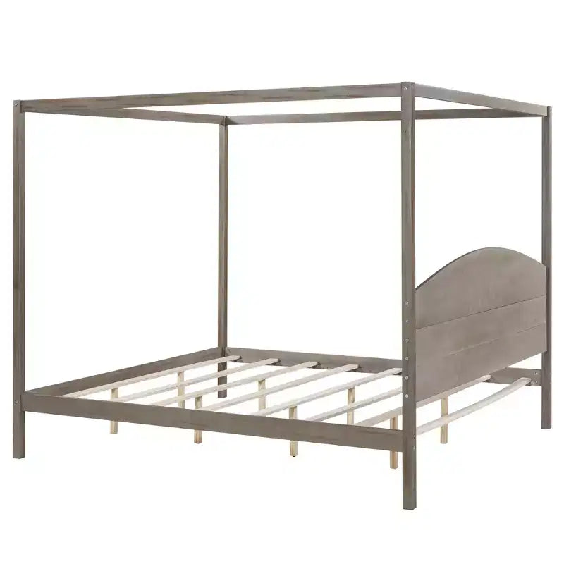Letto a baldacchino King Size in stile minimalista Whisen con testiera curva e gambe di supporto in legno