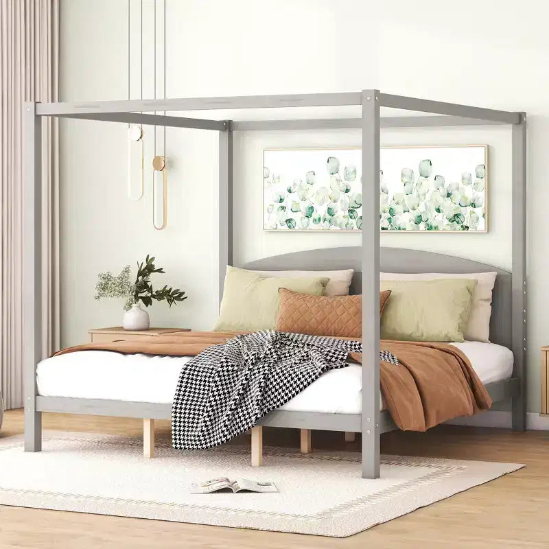 Letto a baldacchino King Size in stile minimalista Whisen con testiera curva e gambe di supporto in legno