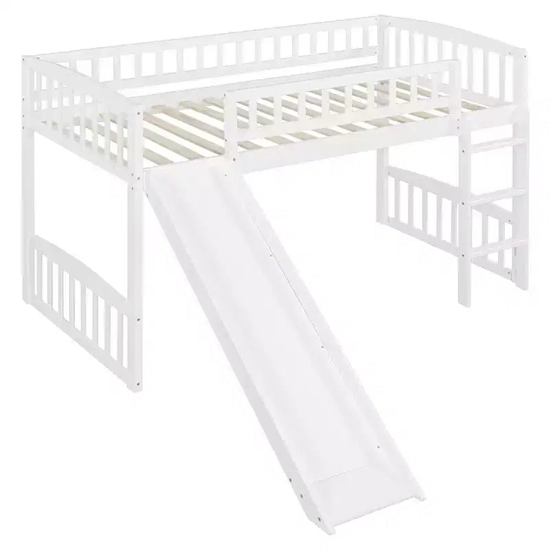 Whisen Letto a soppalco in legno con scivolo e scaletta, 196.6 cm L x 225.8 cm W, misura singola