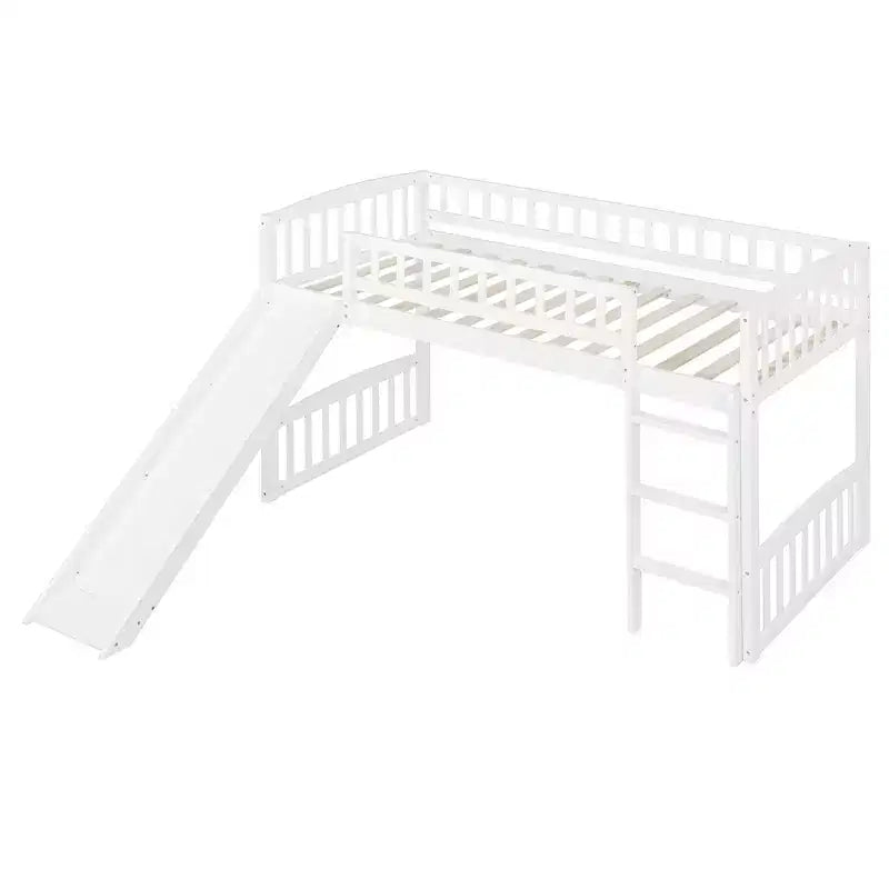 Whisen Letto a soppalco in legno con scivolo e scaletta, 196.6 cm L x 225.8 cm W, misura singola