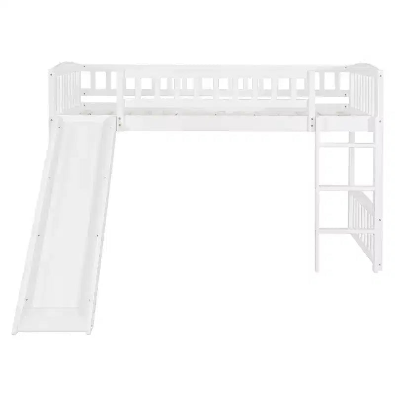 Whisen Letto a soppalco in legno con scivolo e scaletta, 196.6 cm L x 225.8 cm W, misura singola