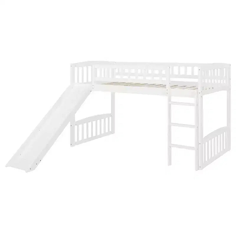 Whisen Letto a soppalco in legno con scivolo e scaletta, 196.6 cm L x 225.8 cm W, misura singola