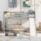 Whisen Letto a soppalco in legno con scivolo e scaletta, 196.6 cm L x 225.8 cm W, misura singola