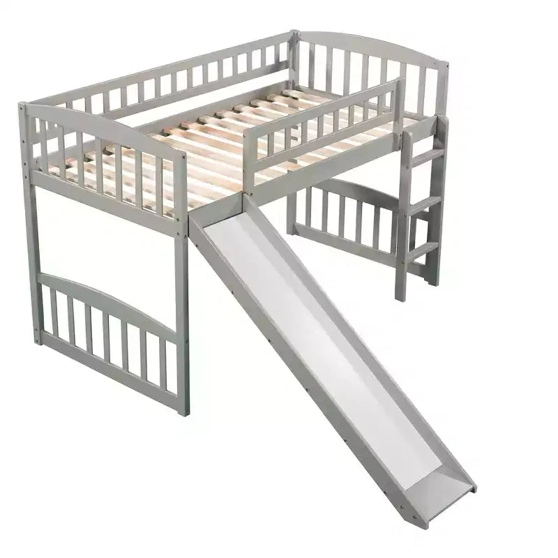 Whisen Letto a soppalco in legno con scivolo e scaletta, 196.6 cm L x 225.8 cm W, misura singola