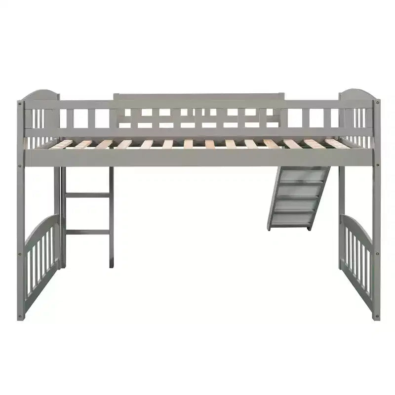 Whisen Letto a soppalco in legno con scivolo e scaletta, 196.6 cm L x 225.8 cm W, misura singola