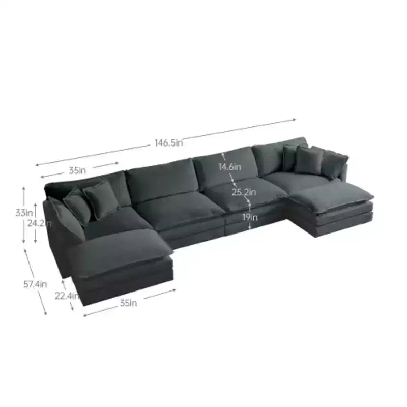 Divano a U modulare: chaise longue reversibile, doppi pouf e comfort eccezionale