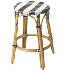 24 Blue White And Natural Rattan Backless Counter Height Bar Chair