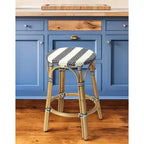 24 Sgabelli da bar senza schienale in rattan blu, bianco e naturale, altezza bancone