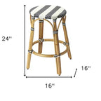 24 Sgabelli da bar senza schienale in rattan blu, bianco e naturale, altezza bancone