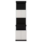 Letto a muro Murphy a grandezza naturale, multifunzionale, pieghevole, con scrivania, mensole e armadietti, nero+bianco-ModernLuxe