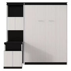 Letto a muro Murphy a grandezza naturale, multifunzionale, pieghevole, con scrivania, mensole e armadietti, nero+bianco-ModernLuxe