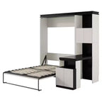 Letto a muro Murphy a grandezza naturale, multifunzionale, pieghevole, con scrivania, mensole e armadietti, nero+bianco-ModernLuxe