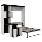 Letto a muro Murphy a grandezza naturale, multifunzionale, pieghevole, con scrivania, mensole e armadietti, nero+bianco-ModernLuxe